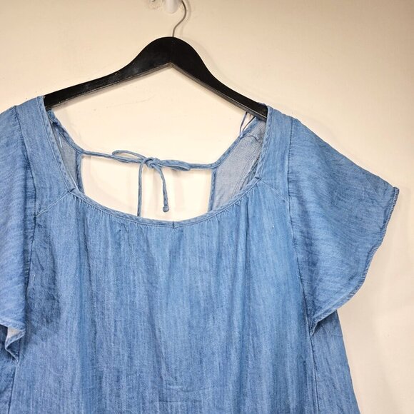 Old Navy Chambray Short Sleeve Flowy Blouse Flutter Sleeves Top - Picture 2 of 8